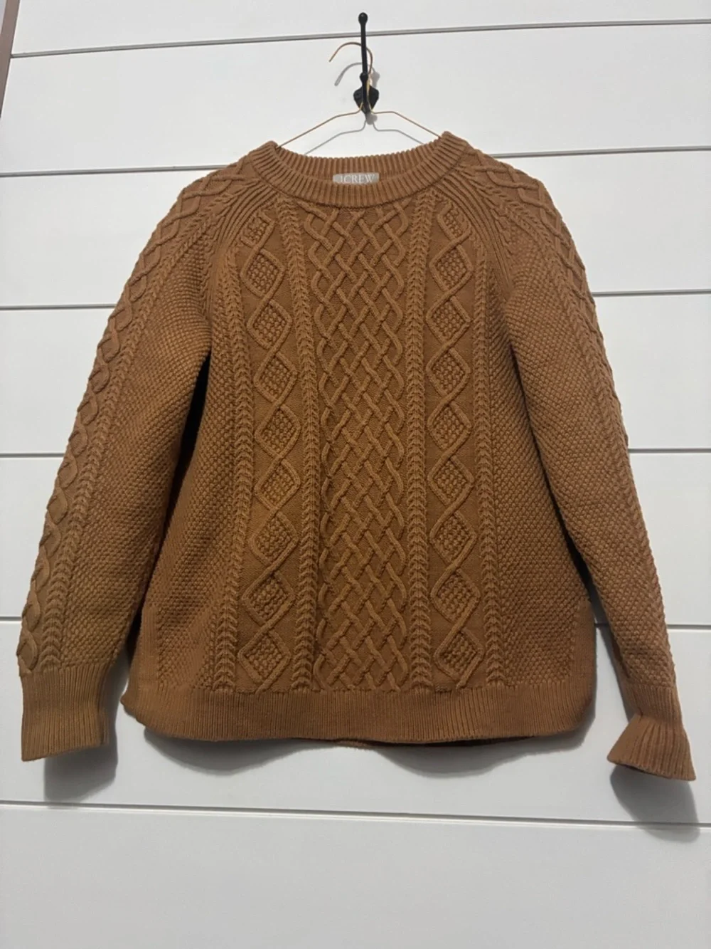 J. Crew Cotton Cable-Knit Sweater, small, camel